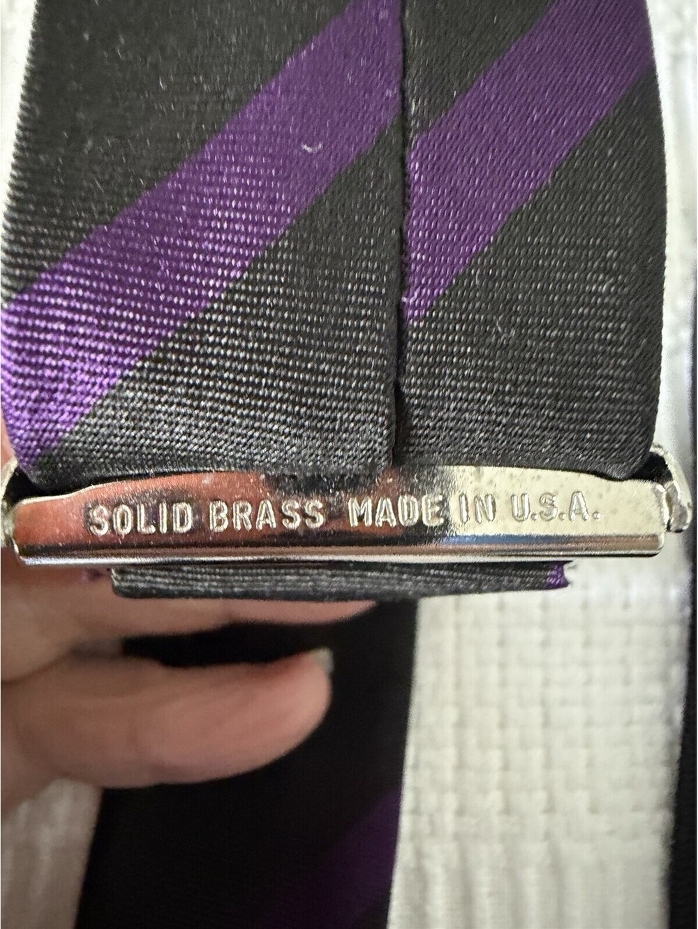 Polo Ralph Lauren Silk Suspenders Braces USA Black Purple Stripe Cord Runner End - Picture 7 of 7